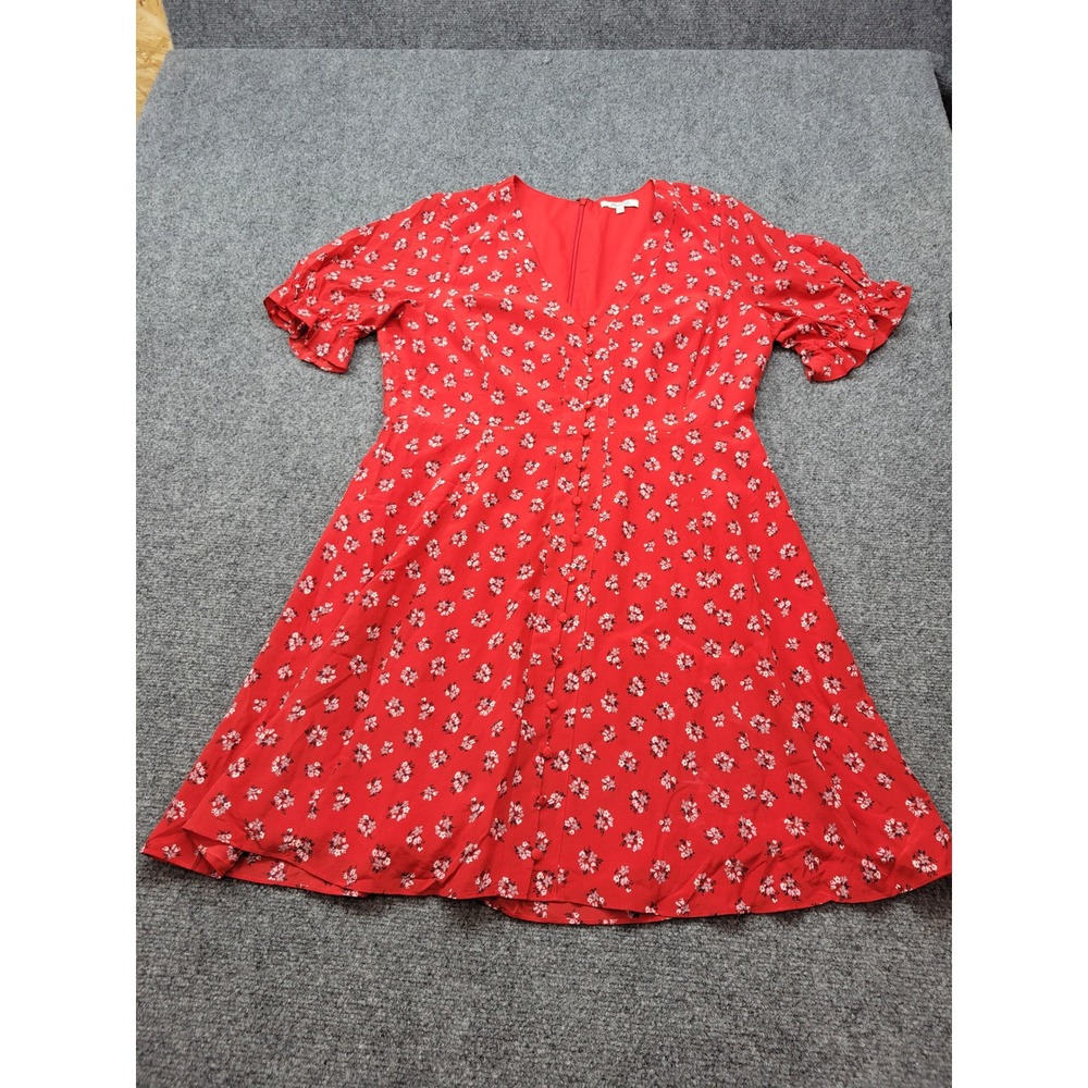 Madewell Silk Button-Front Mini Dress Red Floral AF202 Womens Size 14